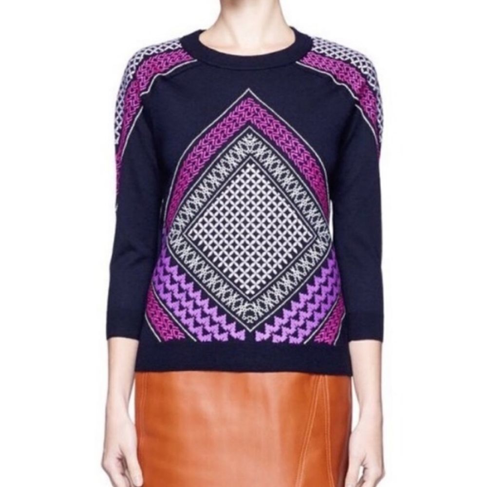 J. CREW Tippi Merino Wool Embroidered Tile Sweater XXS - Picture 7 of 7